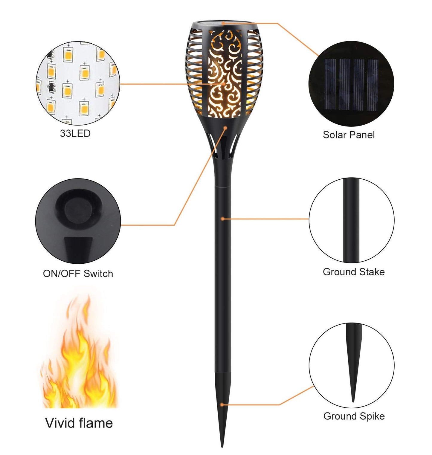 Permande Solar Torch Lights, Flickering Flame Effect, Waterproof, 4 Pack, Black, Model Sl33