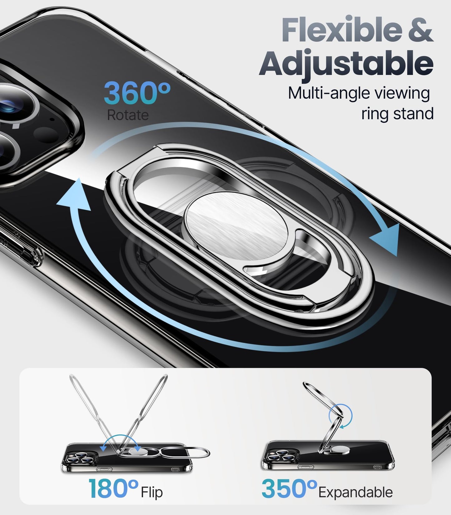 Shields Up For Iphone 15 Pro Max Case With Stand, Phone Case Clear With Double Ring Holder [Adjustable & Foldable] Shockproof Pr