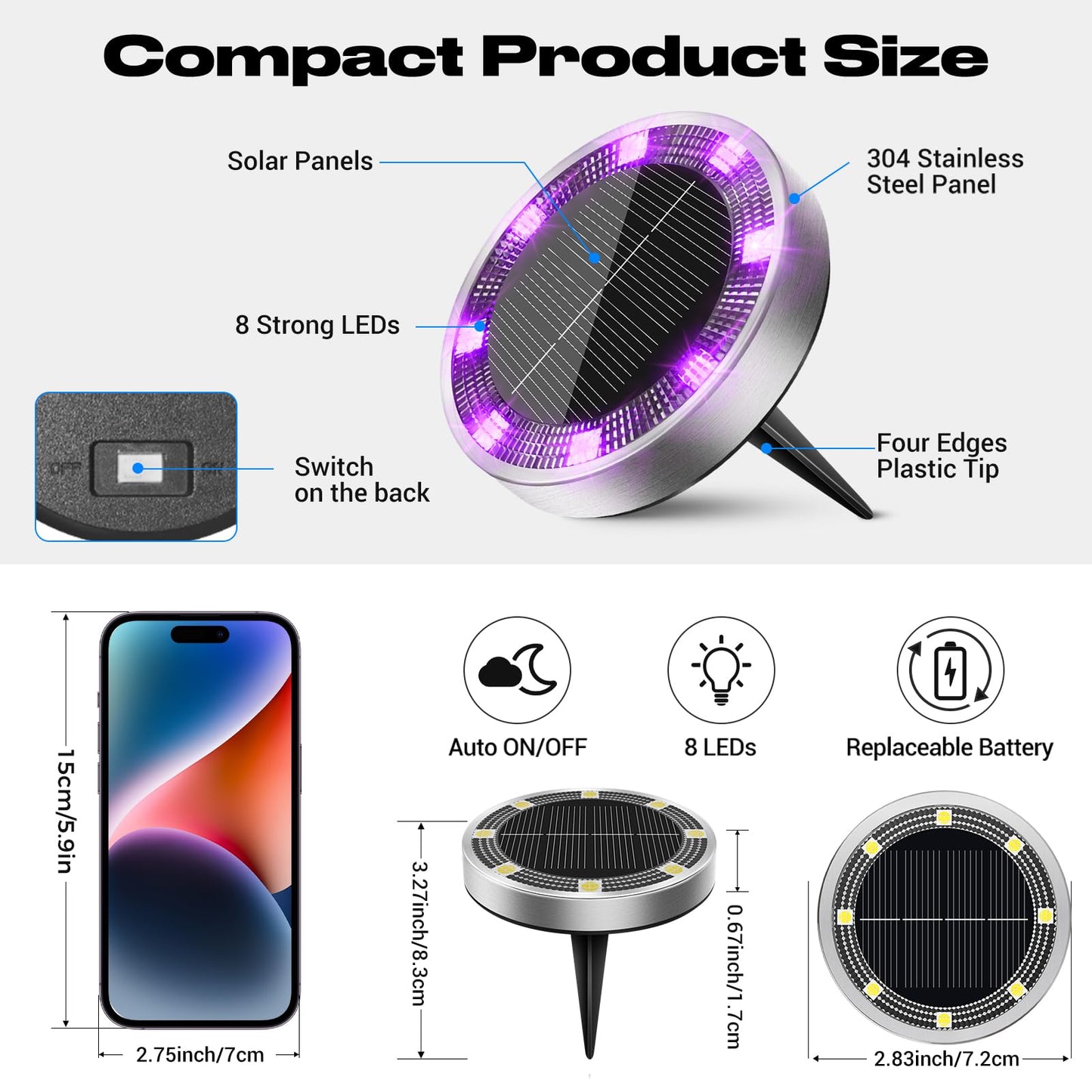 Peasur Solar Ground Lights Outdoor  8 Pack Flat Solar Powered Disc Lights  Ip68 Waterproof  Anti-Rust  Landscape Lighting For Pathway Garden Yard Lawn Walkway Landscape Driveway  Purple