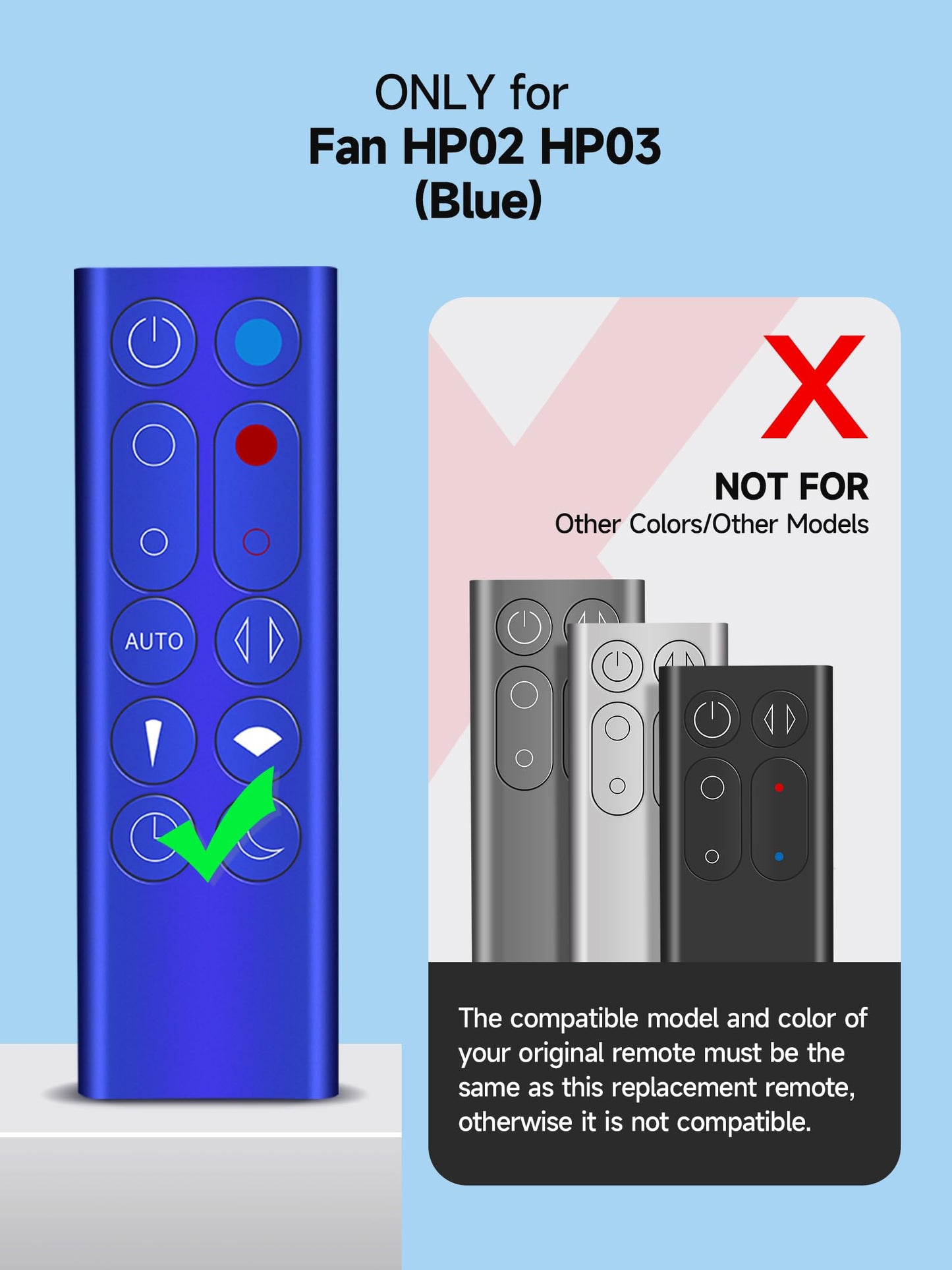 Hzime Replacement Remote Control Compatible For Dyson Hp03 Hp02 Hot + Cool Air Purifier Heater Fan (Blue Color With Battery)