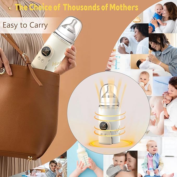 Bottle Warmer on the go,Comfortable Car Waterless Breastmilk Heater,Rechargeable Portable Milk Warmer for Travel,Fast Warming,Long-Lasting Warming up to 6-10H (10000 mAh)