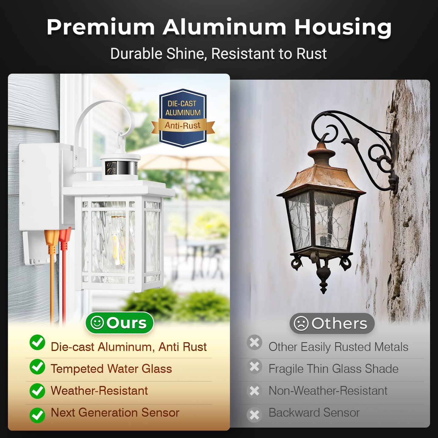Opaxis Outdoor Wall Light With Gfci Outlet  2-Pack Motion Sensor Exterior Lighting Fixtures Wall Mount  White Front Porch Lantern Wall Sconce  Outdoor Garage Lights With Adjustable Sense Range