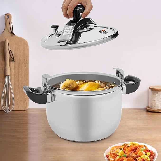 9.5QT Stainless Steel Pressure Cooker, 60Kpa Large Steamer Cooking Pressure Canner, Safety Valves, Compatible with Induction and Gas Stovetops for Family or Commercial