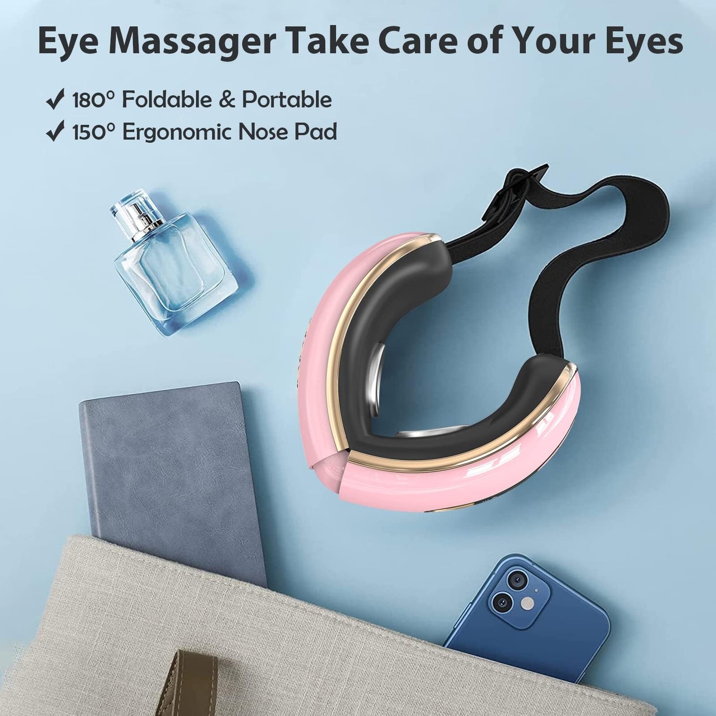 fmlave Eye Massager with Heat and Coolling for Migraines, Dry Eyes, Eye Strains, Eye Massager Mask Heat Cold Tech Bluetooth Music for Sleeping Birthday Gifts for Women Men