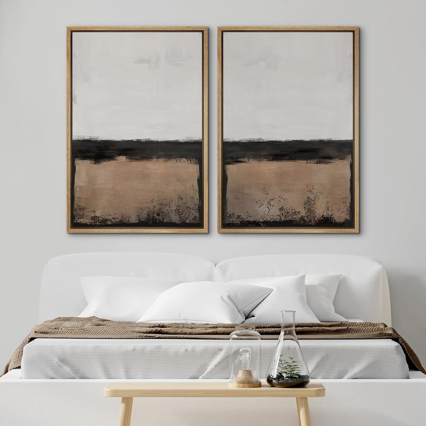 SIGNWIN Framed Canvas Print Wall Art Abstract Landscape Neutral Tones with Horizon Line Illustrations Modern Art Decorative Contemporary for Living Room, Bedroom, Office - 16"x24"x2 Natural