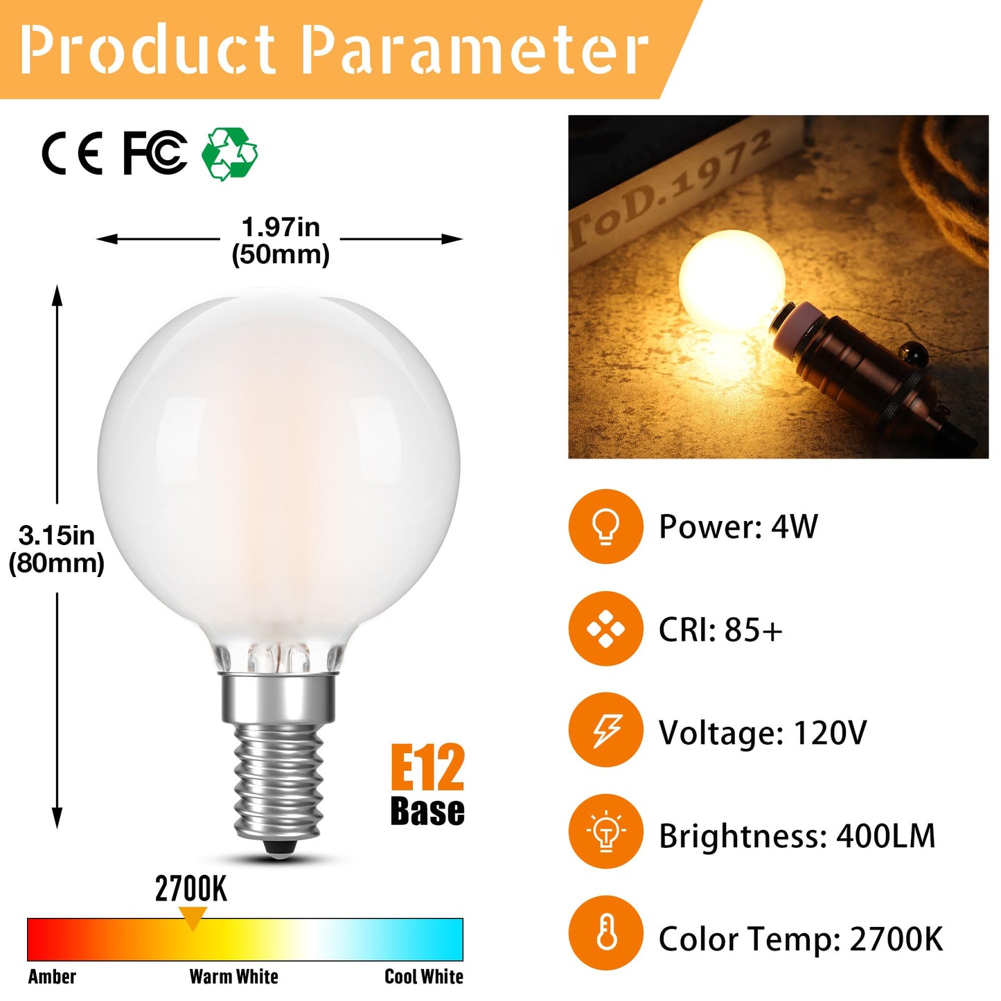 PADMO LUDAZ G16.5 LED Light Bulb, Dimmable, Frosted White, 40W Equivalent, Pack of 6