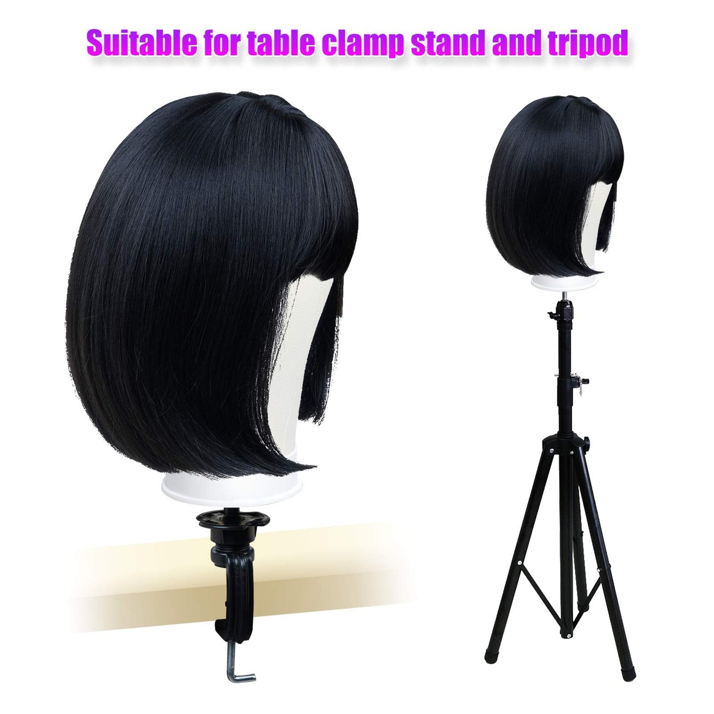 Bileaf 22 Inch Wig Head Leather Canvas Block Mannequin Head with Stand for Making Wigs Display Styling with Table C Stand Clamp