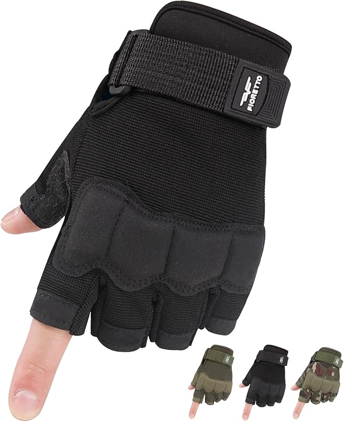 FIORETTO Fingerless Gloves, Half Finger Gloves for Driving, Cycling, Shooting, Hunting, Motorcycle, Climbing, Outdoor Work...