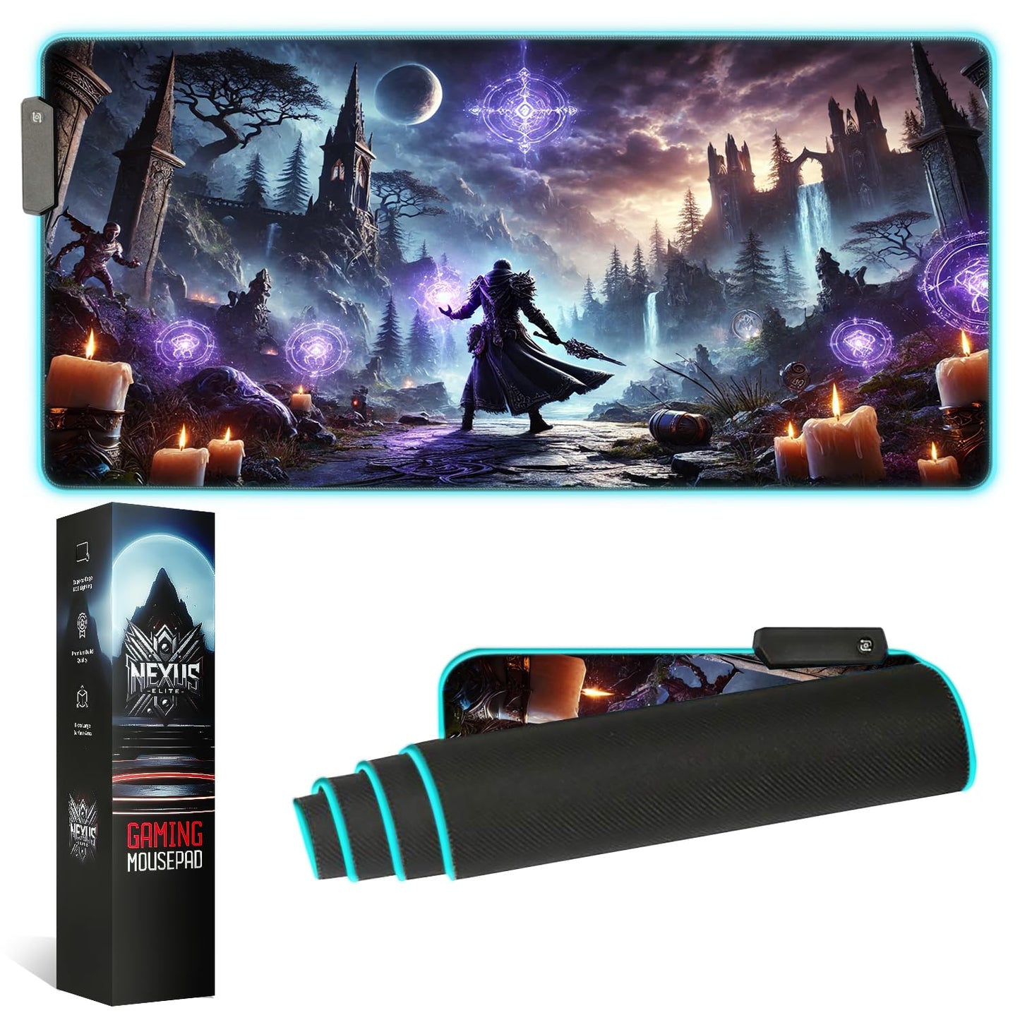 Nexus Elite Gaming Mouse Pad - Desk Mat Gaming Mouse Pad , Medium Extra Large Extended Big Long Huge XL XXL and XXXL RGB LED Light Mousepad For a Computer , PC Mats Mousepads Sorcerers Fate
