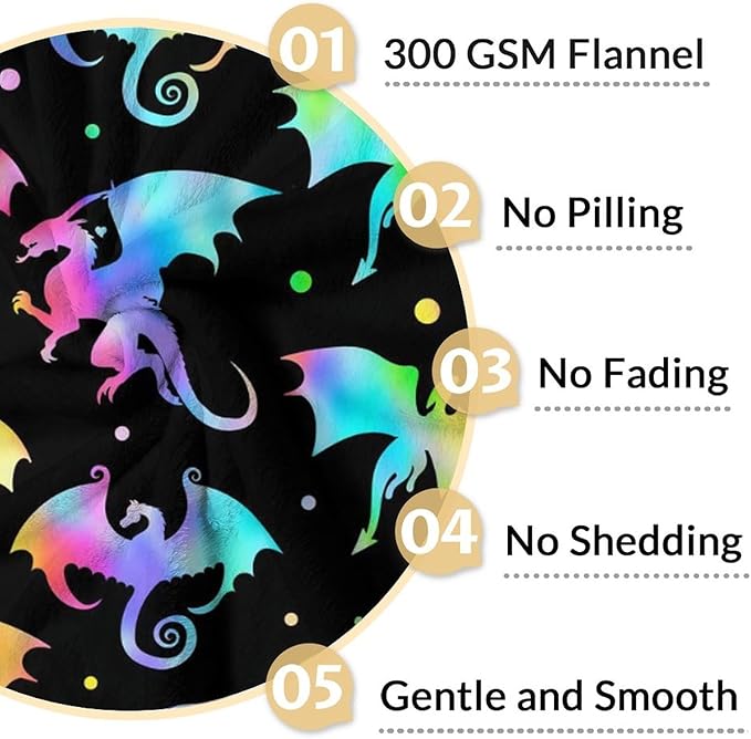 Dragon Blanket Gifts - 50x60 Inches Novelty Throw Blanket for Babies, Kids, Boys & Girls - Black Soft Fuzzy Blankets for Couch, Sofa & Bed