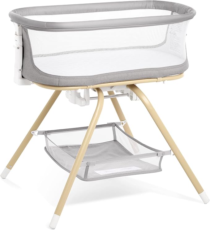 ANGELBLISS 3 in 1 Baby Bassinet, Rocking Bassinets Bedside Sleeper with Calming Motion, Portable Nest for Newborn Infant, Breathable Mesh (Grey)