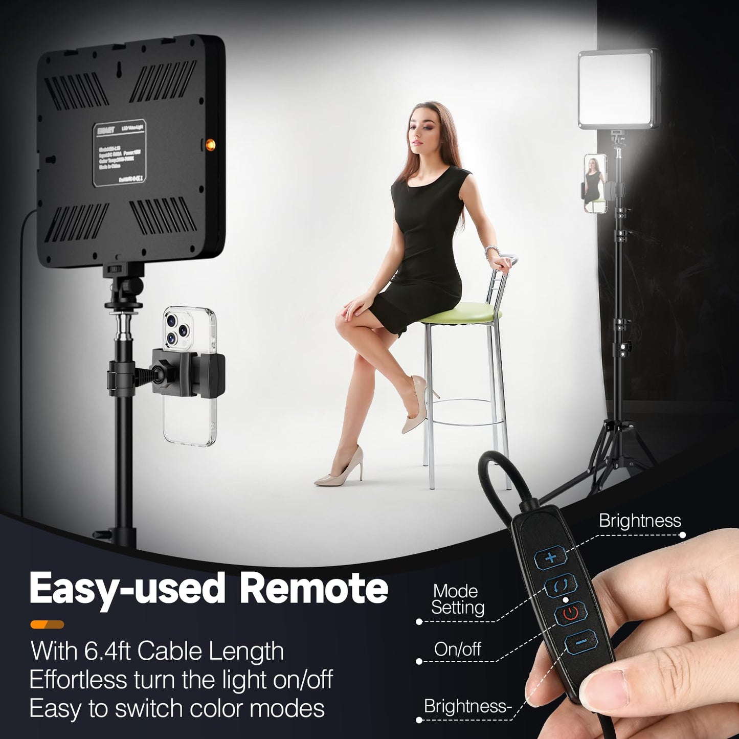 2-Pack LED Video Light Kit with Phone Holder & Barndoor, 2800-7000K Dimmable Studio Lighting for Video Recording, Live Streaming, YouTube, Vlogging, Photography, Makeup, Content Creation, Podcast