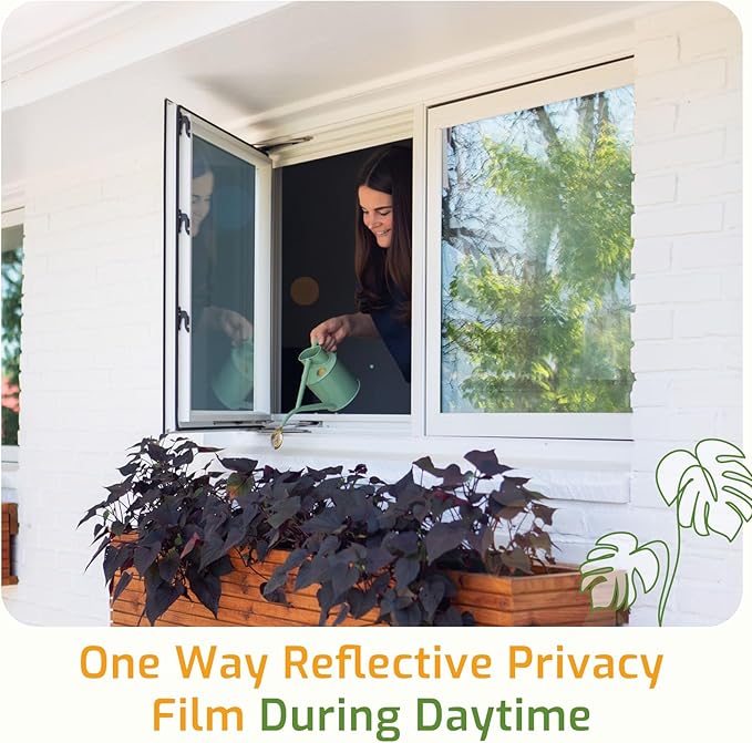LUTE One Way Window Privacy Film, Window Tint for Home, Sun Blocking UV Heat Blocker, See Out Not in Reflective Mirror Film, Removable Static Cling Glass Door Coverings, Silver, 23.6" x 78.7"