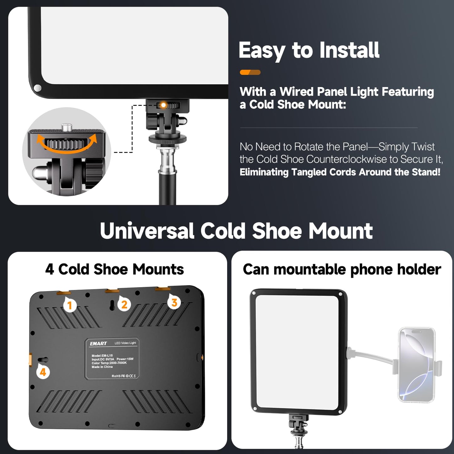 2-Pack LED Video Light Kit with Phone Holder & Barndoor, 2800-7000K Dimmable Studio Lighting for Video Recording, Live Streaming, YouTube, Vlogging, Photography, Makeup, Content Creation, Podcast