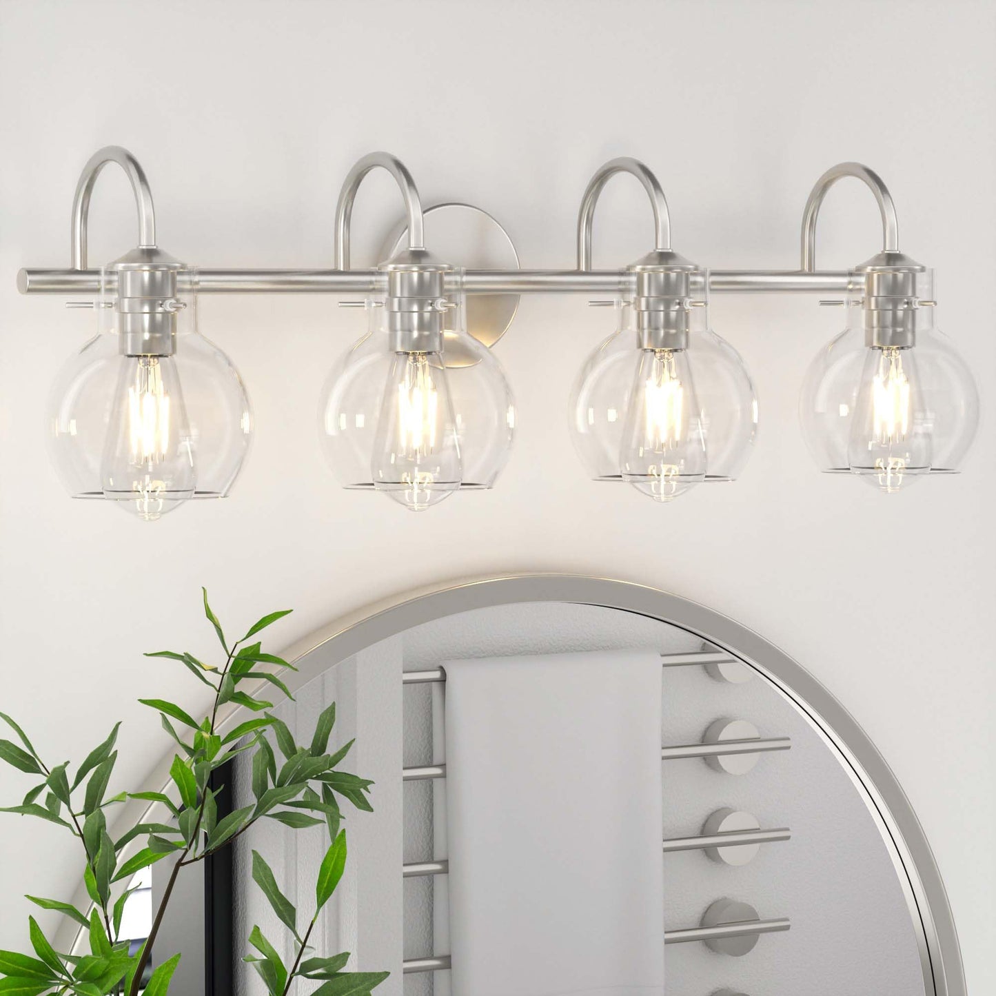 PAIHOME Bathroom Vanity Light Fixtures, 4-Light Wall Sconce, 28-Inch, Brushed Nickel/Silver, Model 2809-SV