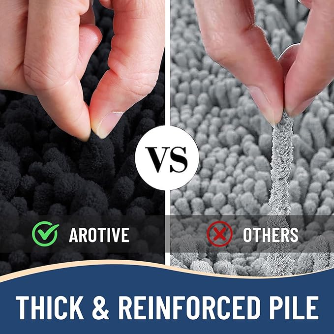 Arotive Luxury Chenille Bathroom Rug Mat, Extra Soft Thick Absorbent Shaggy Bath Rugs, Non-Slip Machine Wash Dry, Plush Bath Mats for Bathroom, Shower and Tub, 34x21, Black
