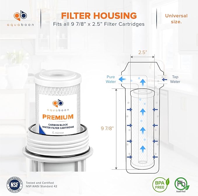 Aquaboon 5 Micron Water Filter 10 x 2.5 - Premium Carbon Block Water Filter - Carbon Water Filter Cartridges - Whole House Water Filter Cartridge Replacement Compatible with FXWTC, WFPFC8002, 5 Pack