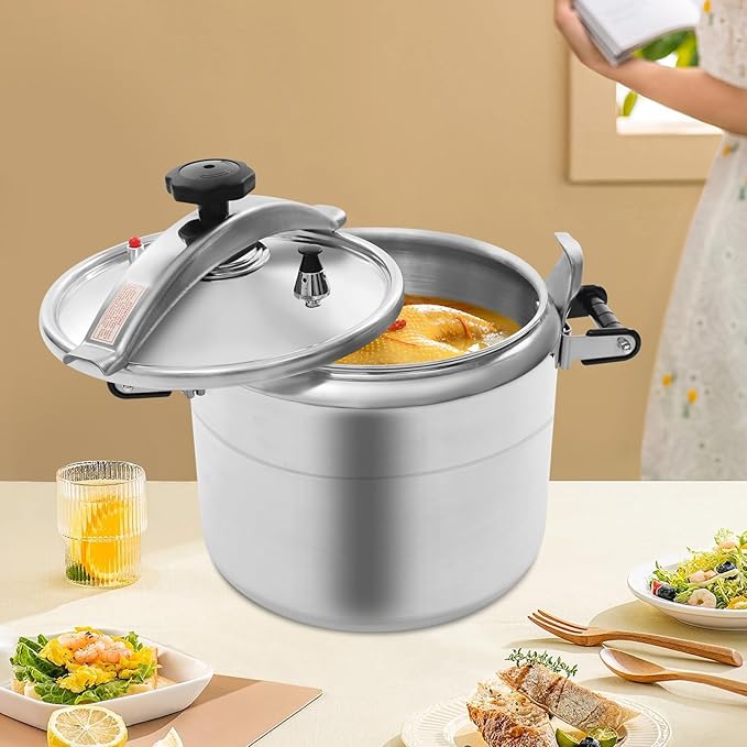 8 Gal Stovetop Aluminum Pressure Cooker, 30L Large Steamer Cooking Pressure Pot for Family or Commercial, 50-70kpa, Safety Valves, Removable Sealing Ring