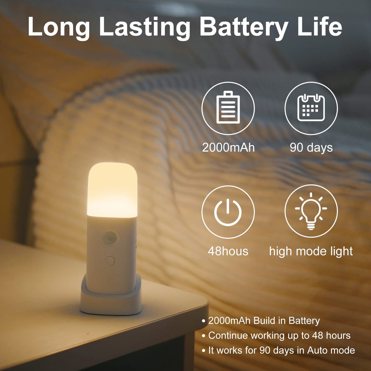 YELKO Motion Sensor Night Light, 2000mAh Rechargeable, Dimmable, One Pack, Warm White, Model YK0301Y