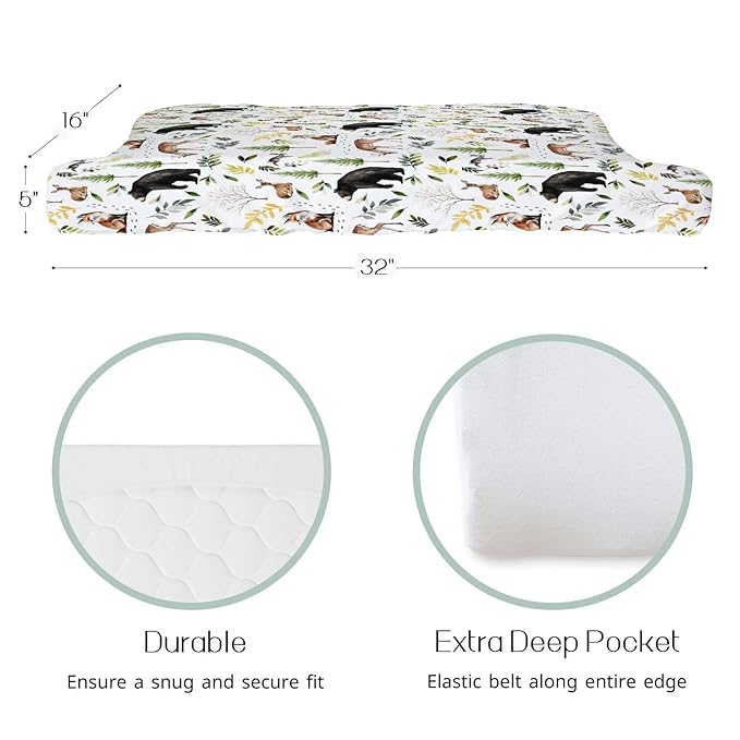 HawSkgFub Animals Pine Tree Changing Pad Cover for Baby Girl Boy, Natural Forest Bear Deer Fox Diaper Change Table Covers, Soft Stretchy Safe Snug Fitted Changing Mat Sheets Fit 32"/34" x 16"