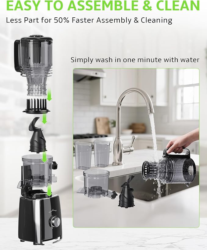 Cold Press Juicer, Slow Masticating with Wide Feed Chute for Whole Fruits & Vegetables | Higher Juice Yield & Nutrient Retention | BPA-Free, 300W Quiet Motor | Easy to Clean Juice Extractor Machine