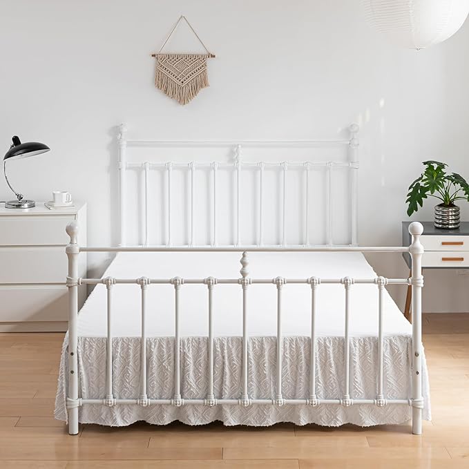 Boho Tufted Bed Skirt,Ruffled Bed Skirt with Split Corners Jacquard Embroidery, Full Bed Skirt 14 Inch Drop, Full Size Bed Skirt White for Ruffled Bed Skirt with Split Corners, Bed Skirt Full Size