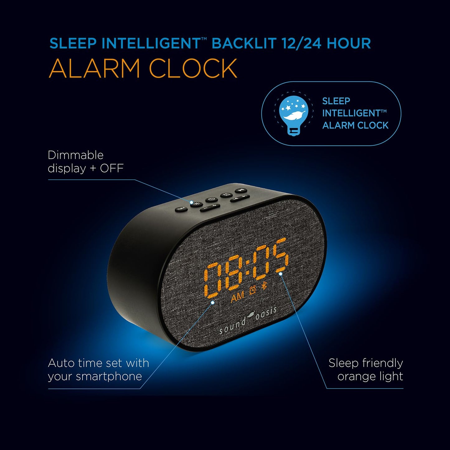 Sound Oasis® Bluetooth Tinnitus Sound Therapy System® Alarm Clock - Sleep Better, Manage and Mask Tinnitus, 30 Built-in Sounds for Tinnitus Relief, Sleep-Friendly Lighting, Travel Friendly (BST-150T)