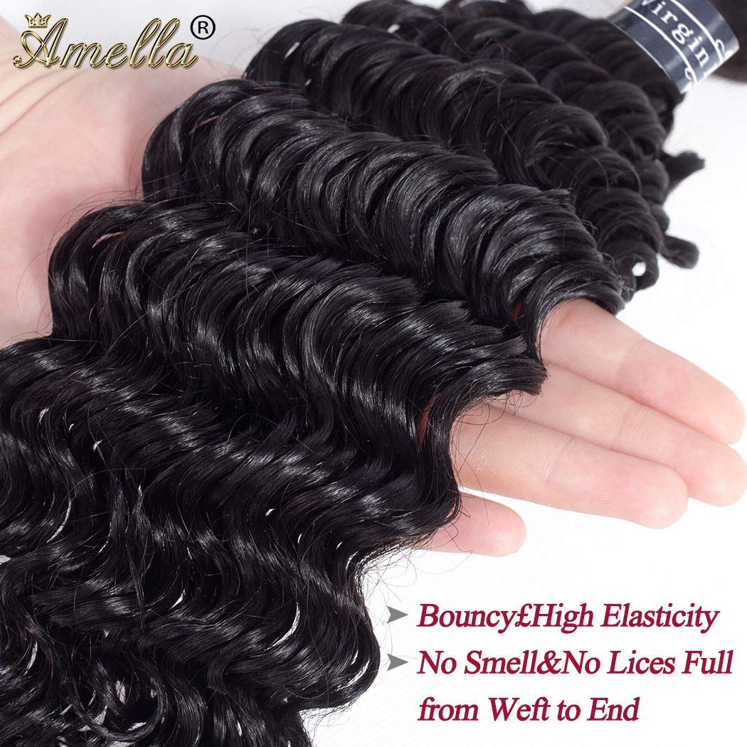 Amella Hair 8A Brazilian Deep Wave Bundle Human Hair (16inch,1 Bundle Only) 100% Unprocessed Virgin Wet and Wavy Deep Wave Curly