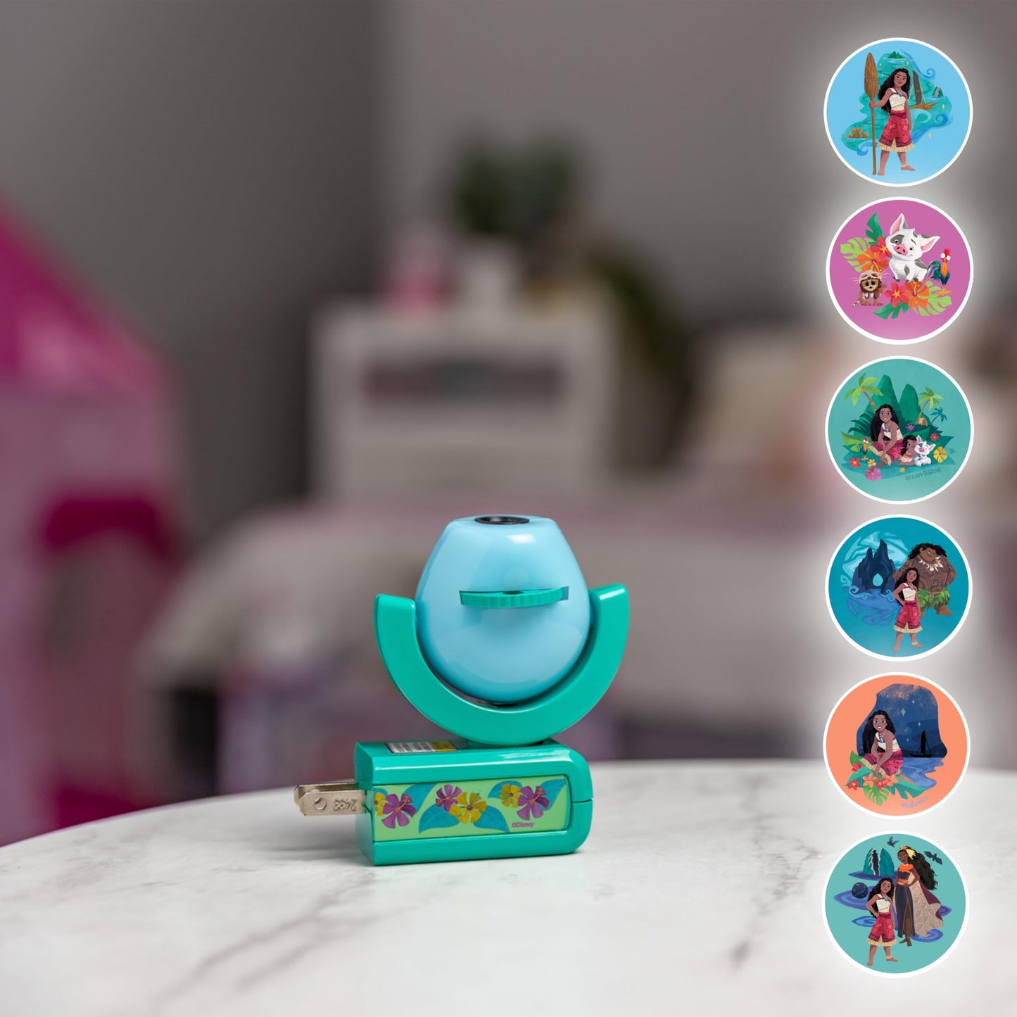 Projectables Moana LED Night Light Projector, Pink Mona, 1 Pack, Model 84272, Plug-in Dusk-to-Dawn for Kids Nursery and Playroom