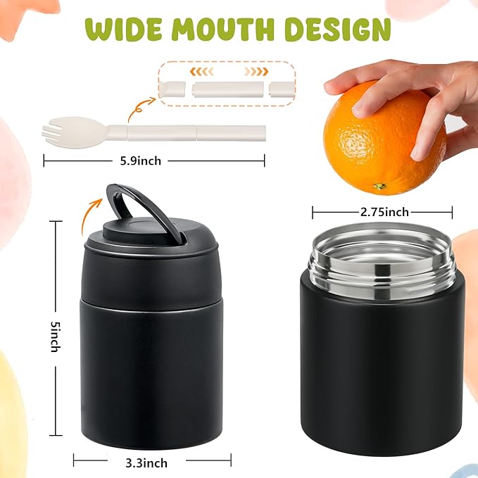 10oz Soup Thermo for Hot Food Kids Insulated Food Jar Container with Spoon Width Mouth Stainless Steel Leak Proof Thermo Lunch Box for School Travel