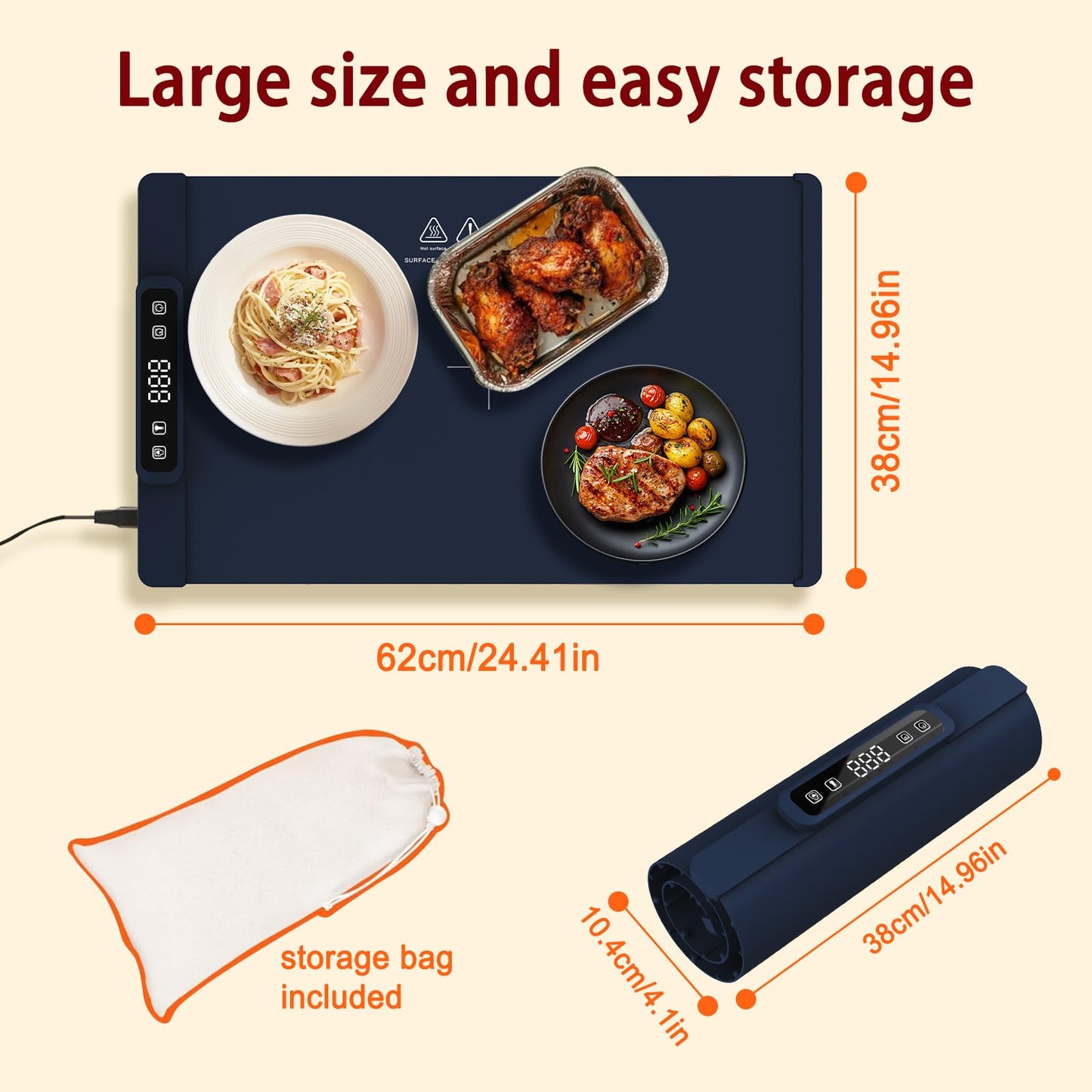 Warming Mat for Food, Food Warming Mat, Portable Electric WarmingTrays Buffets for Buffets Party and Home Daily Use, Heating Fastly in 10s, 5 Temp Levels Timed Function (Black)