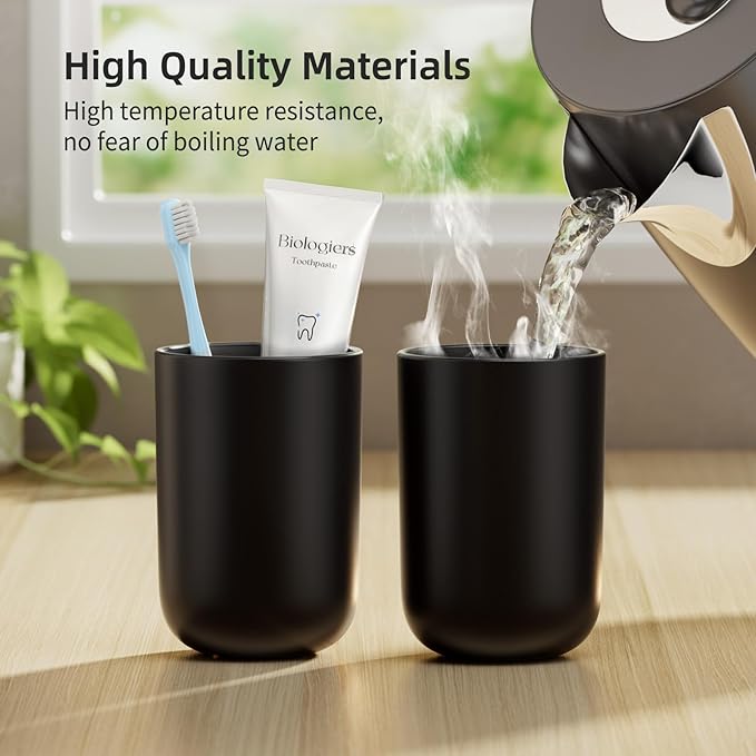 MOPMS Toothbrush Cup 13oz 380ml, Unbreakable Reusable Bathroom Tumbler 1Pc, Non-Slip Plastic Bathroom Cup Toothbrush Holders for Bathroom, Black