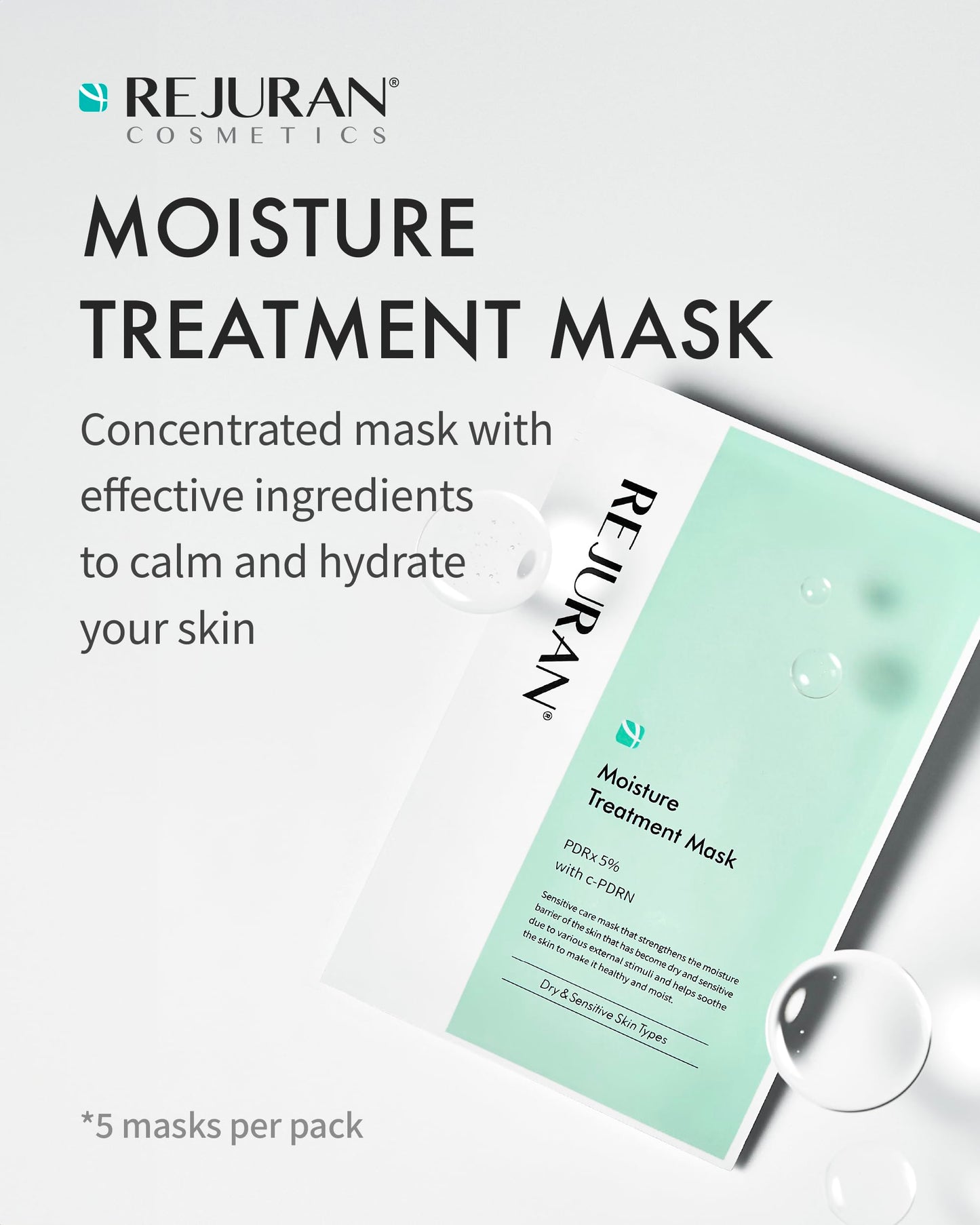 REJURAN Moisture Treatment Mask, c-PDRN - Hydrating Facial Sheet Mask, Repairs Skin Barrier and Retains Moisture with PDRx, Kore