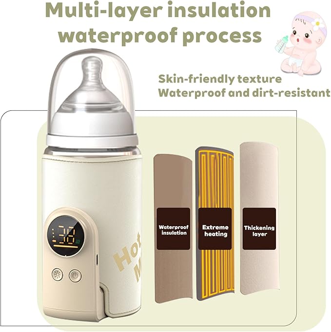 Bottle Warmer on the go,Comfortable Car Waterless Breastmilk Heater,Rechargeable Portable Milk Warmer for Travel,Fast Warming,Long-Lasting Warming up to 6-10H (10000 mAh)