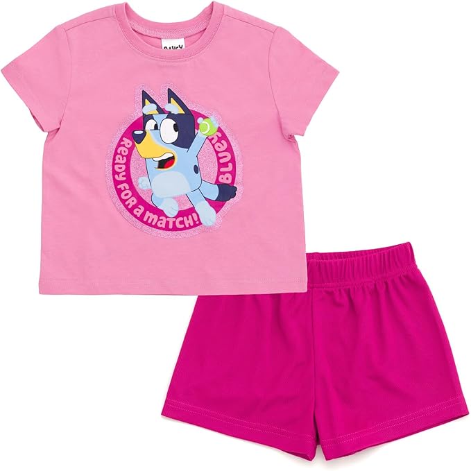 Bluey Girls T-Shirt and Mesh Shorts Outfit Set Toddler to Big Kid Sizes (2T - 10-12)