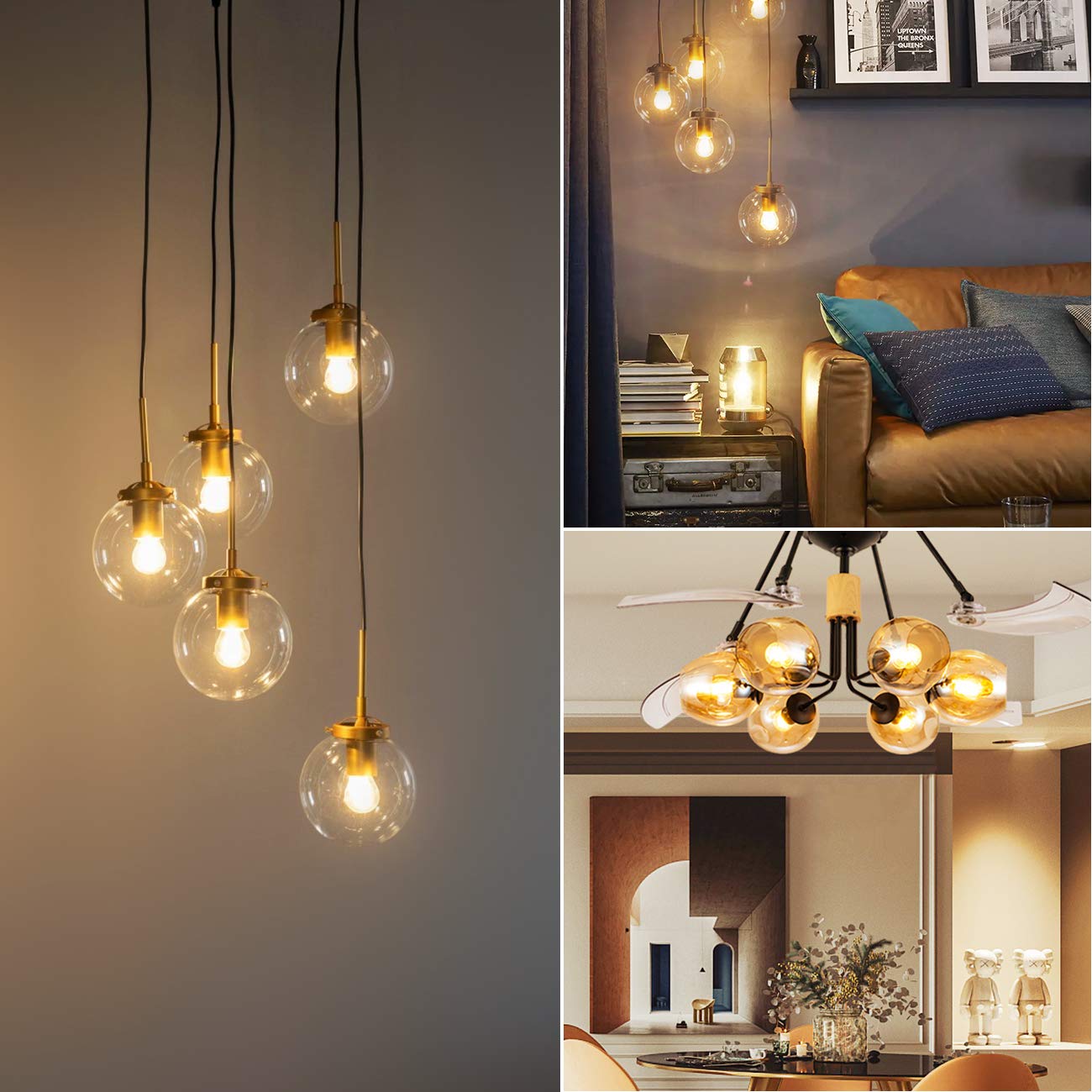 ANWIO G14 LED Filament Globe Bulb Dimmable 2700K Warm White E26, 4.5W (60W Equivalent), 6 Count
