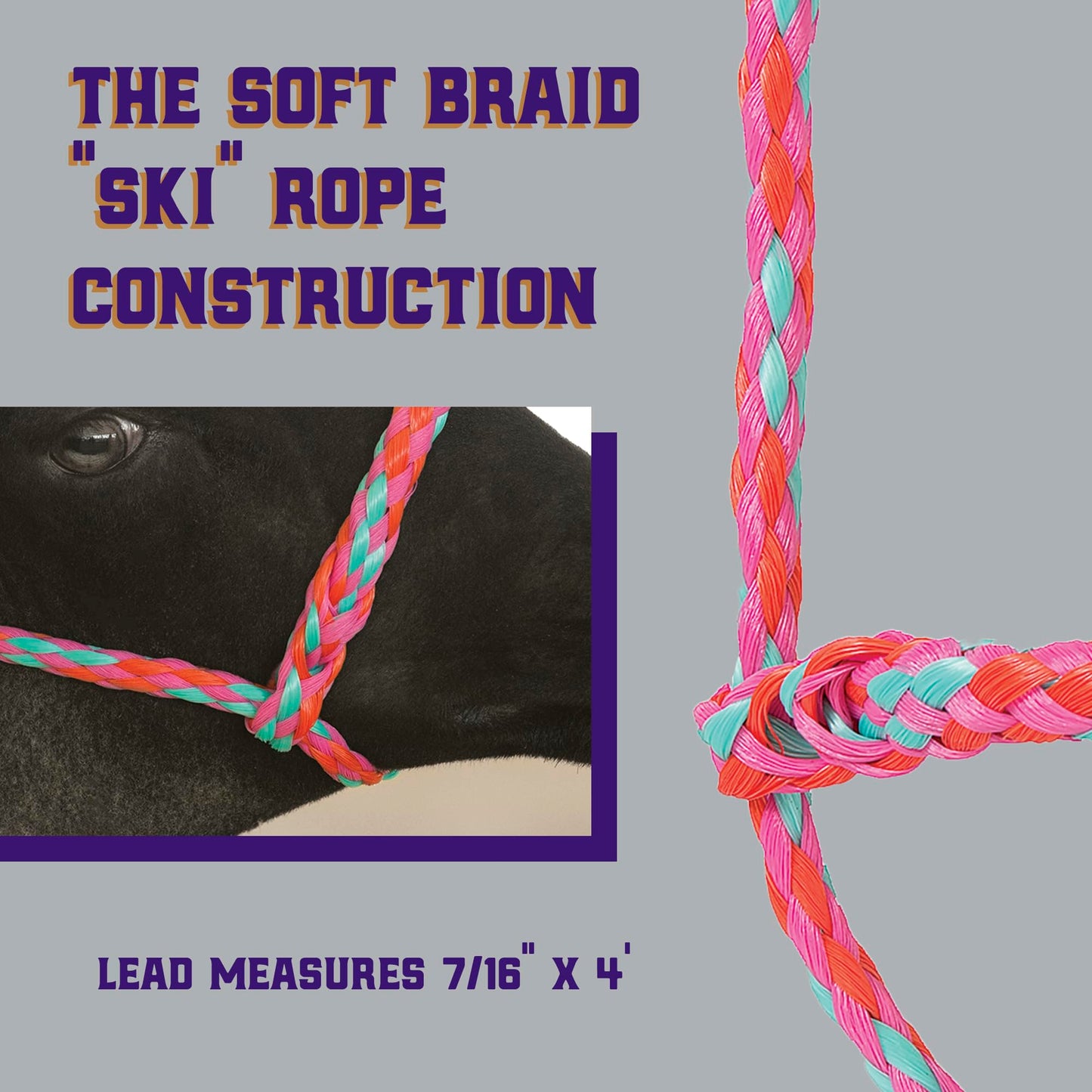 Weaver Livestock Poly Rope Sheep Halter, Modern Style Braid Sheep and Goat Rope Halter, Adjustable Lamb Halter Lead, Livestock Sheep Showing Supplies