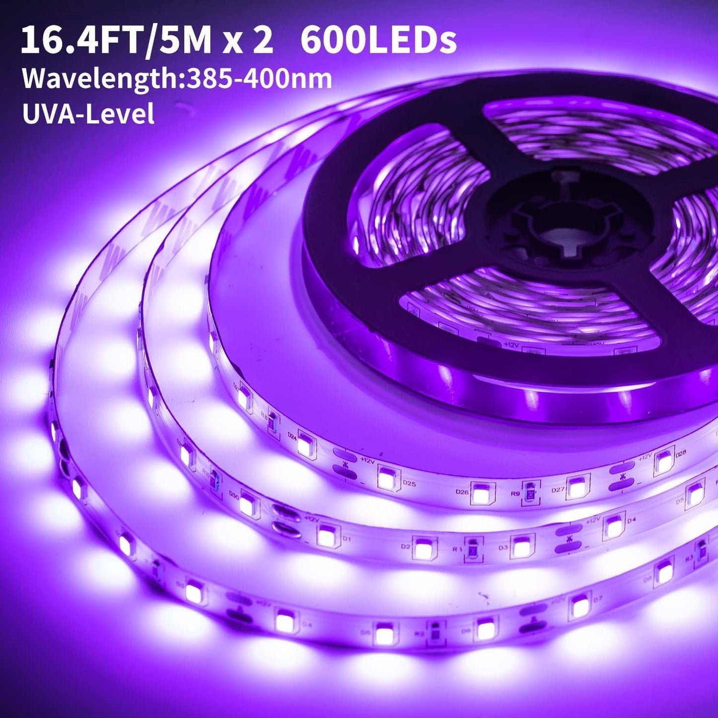 PIZHLO Upgraded 33ft/10M LED Black Light Strip Set with Remote, 600 LEDs, 12V Self-Adhesive Dimmable Black Light Fixture, for Dance Parties, SMD2835 LED Lamp Beads, Non-Waterproof