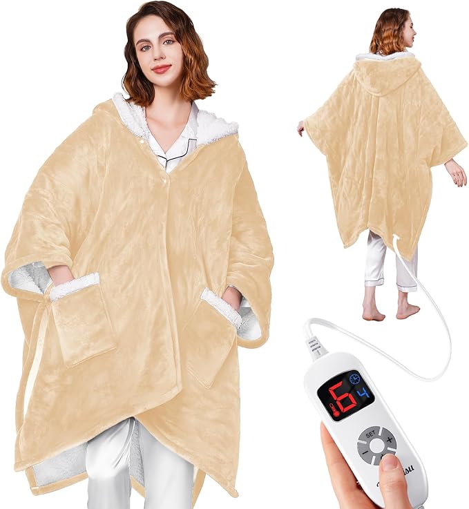 Yokimisu Wearable Heated Blanket - Cozy Gift for Women, Mom, Men| Reversible Flannel & Sherpa Electric Wrap with Pockets &...