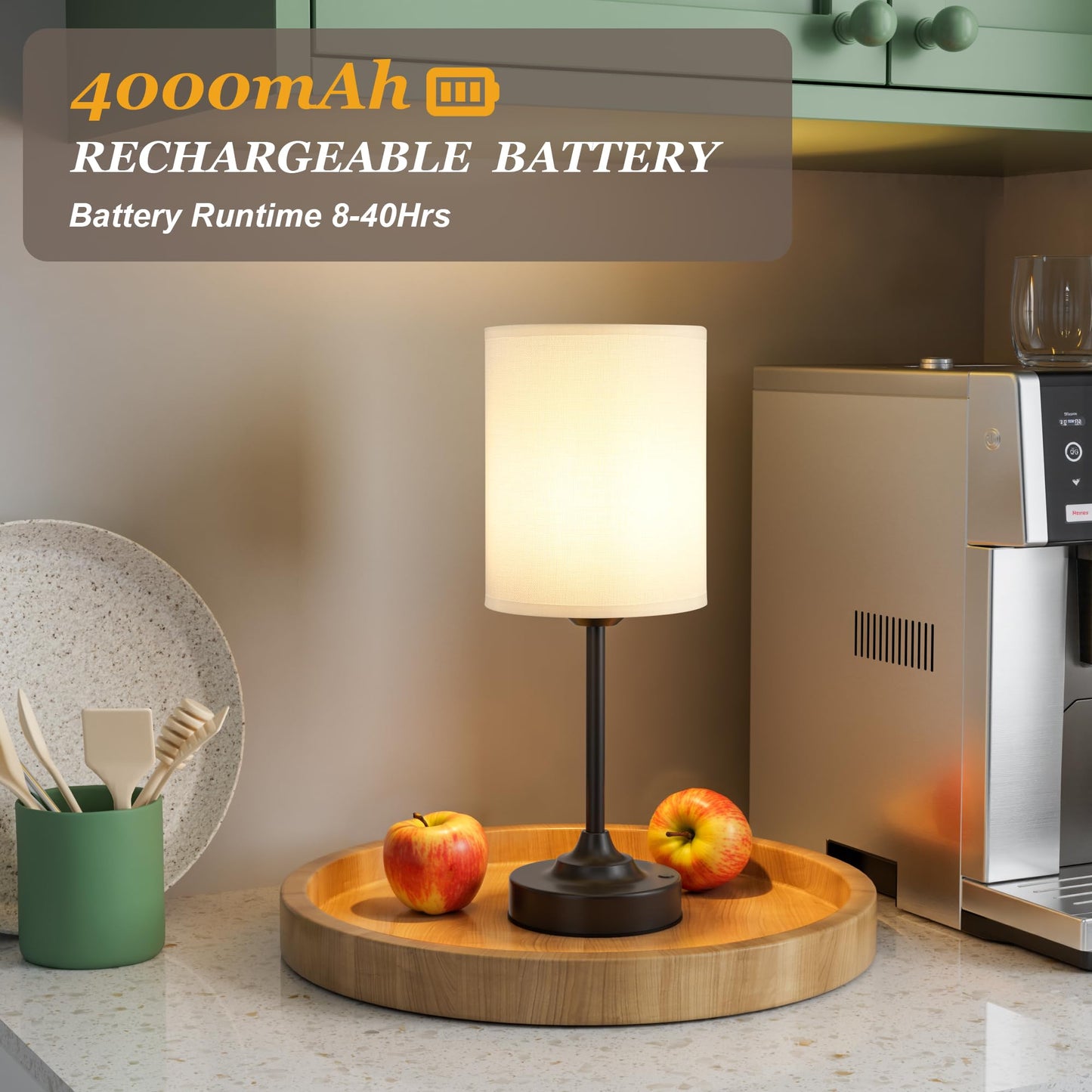 Touch Control Cordlss Table Lamp  Usb-C Rechargeable Lamp With Stepless Dimming  4000Mah Battery Operated Bedside Lamp For Bedroom  Living Room  Night Light & Emergency Lighting  Black  1 Pack
