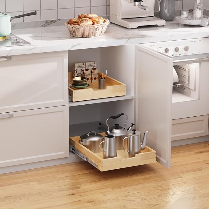 Wood Pull Out Cabinet Organizer 20" W x 21" D, Heavy-Duty Sliding Drawers for Inside Cabinets Storage and Organization for Kitchen, Pantry, Bathroom