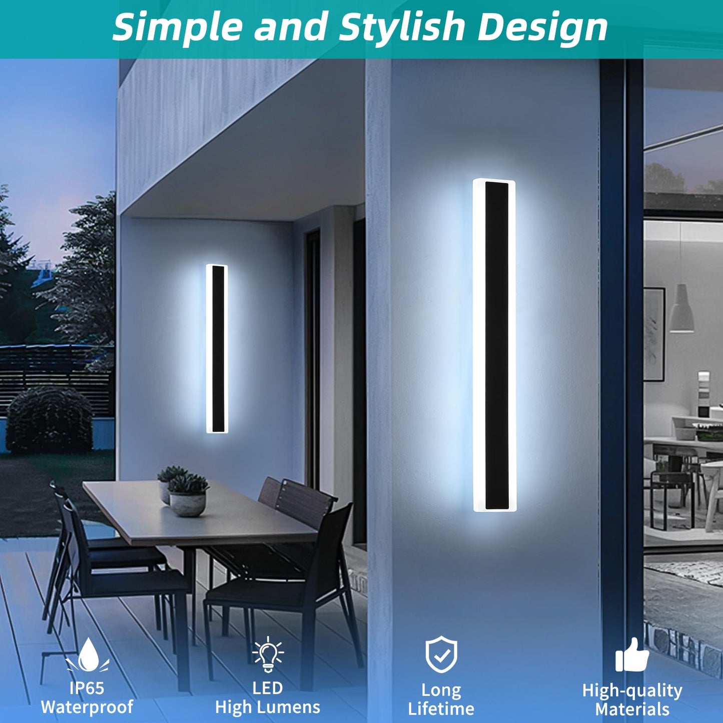 Mikeru 2Pack 31.4Inch Long Led Wall Light  6000K Cool White Modern Outdoor Wall Light Ip65 Waterproof Black Acrylic Porch Exterior Lighting Fixtures  Exterior Wall Mount Lights