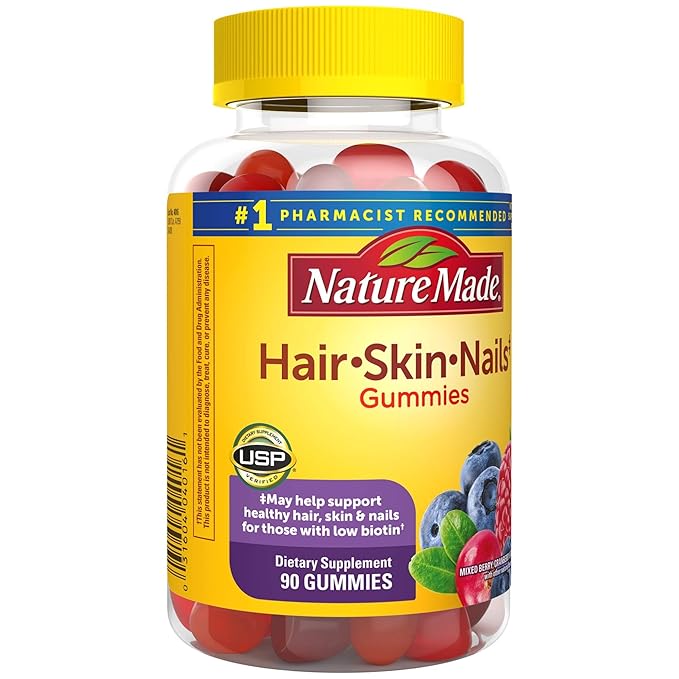Nature Made Hair Skin and Nails with Biotin 2500 mcg, Dietary Supplement for Healthy Hair, Skin & Nails Support, 90 Gummies, 45 Day Supply (Pack of 2)