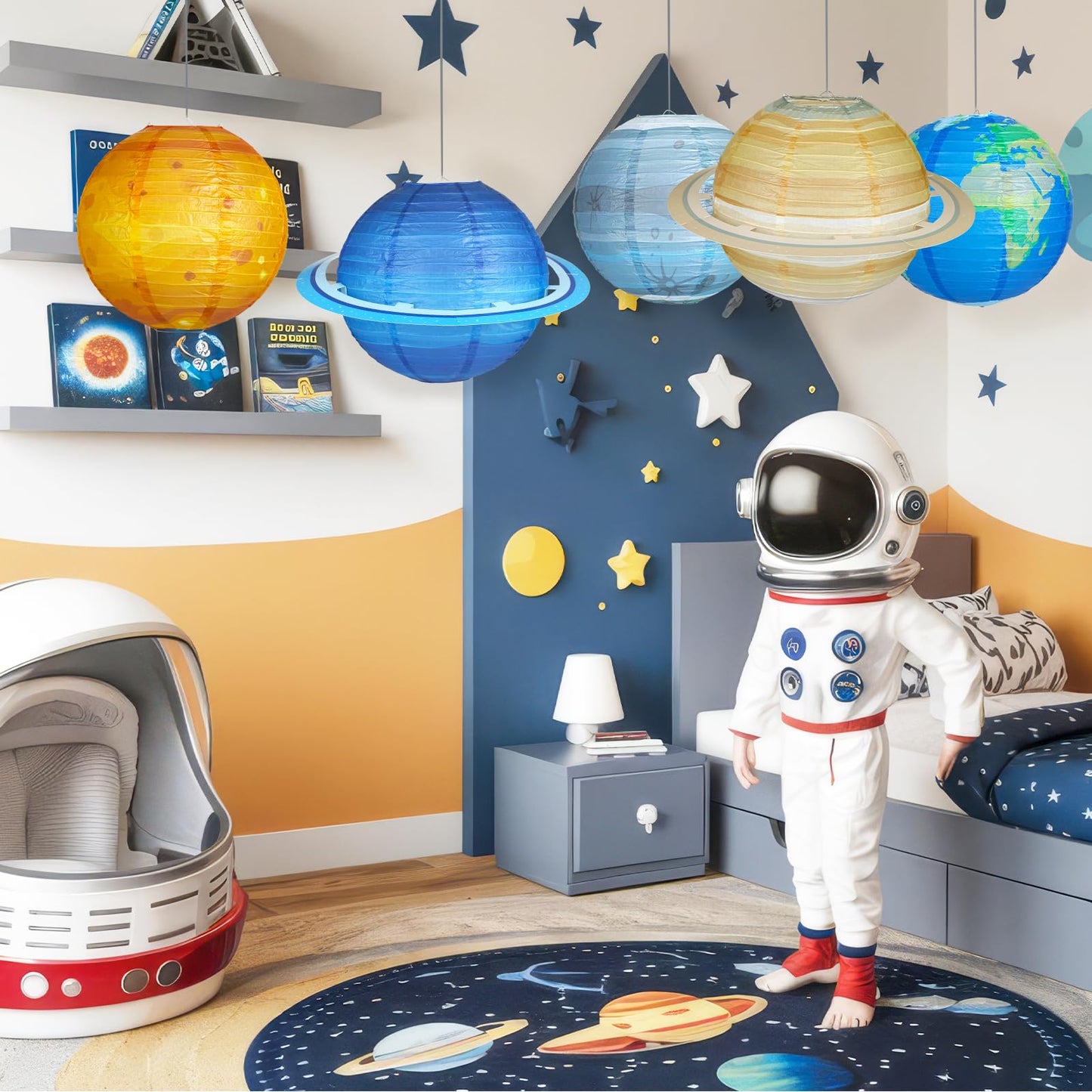 Fontien 8 Pcs  t Paper Lanterns - 12 Inch Outer Space Party Decorations, Solar System Design For Kids Space Theme Birthday Parties
