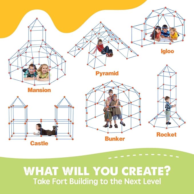 Tiny Land Fort Building Kit Creative Fort Indoor Outdoor for 5,6,7,8 Years Old Boys and Girls STEM Building Toys with Storage Bag DIY Castles Tunnels with 86 Rods and 44 Balls