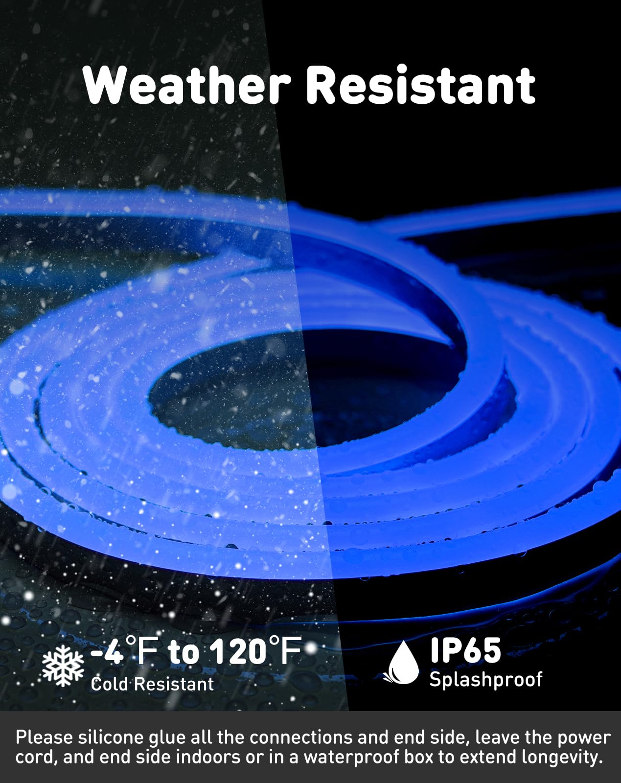 Shine Decor LED Neon Rope Lights, 131.2FT Waterproof Flexible Strip, Blue, 120LEDs/M, AC 110V/120V, PVC Material