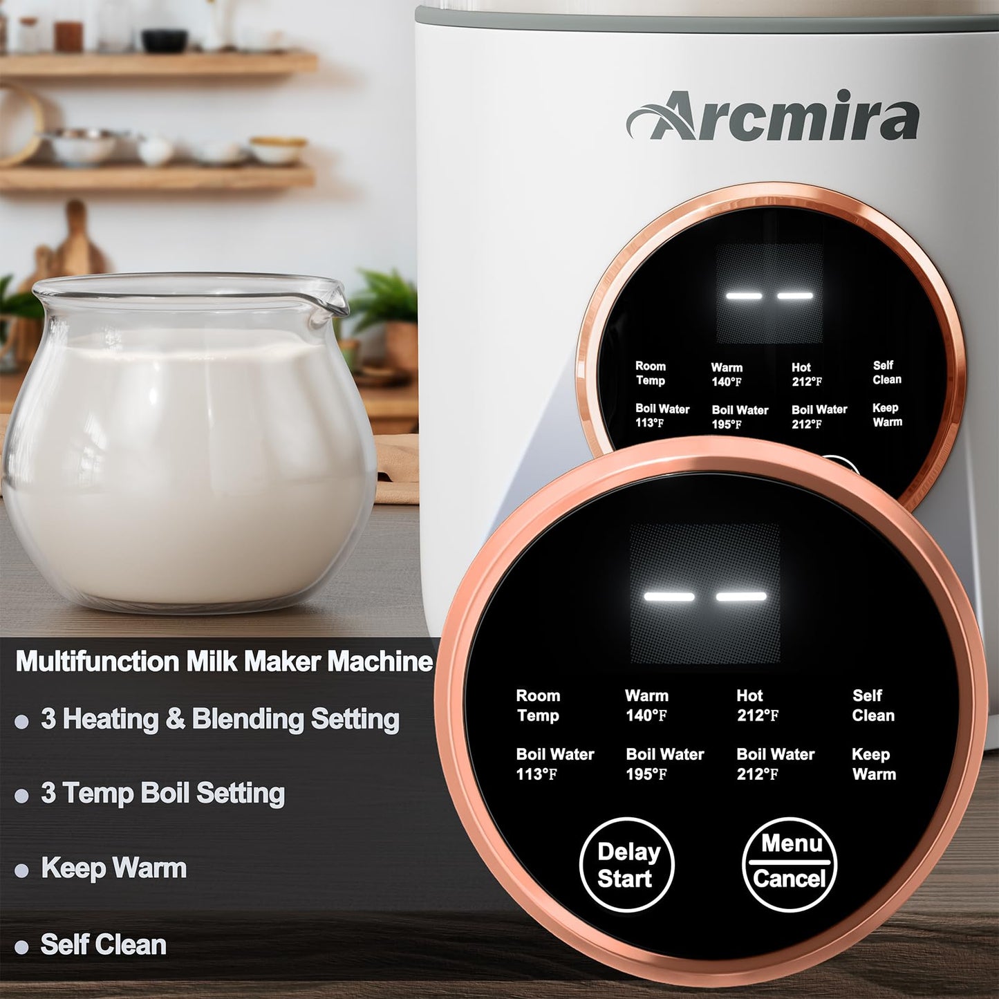 8 in 1 Automatic Nut Milk Maker, 10 Blade 35 oz Homemade Oat, Soy, Plant-Based and Dairy Free Beverages, Almond Milk Maker with Delay Start/Keep Warm/Boil Water, Soy Milk Maker with Nut Milk Bag