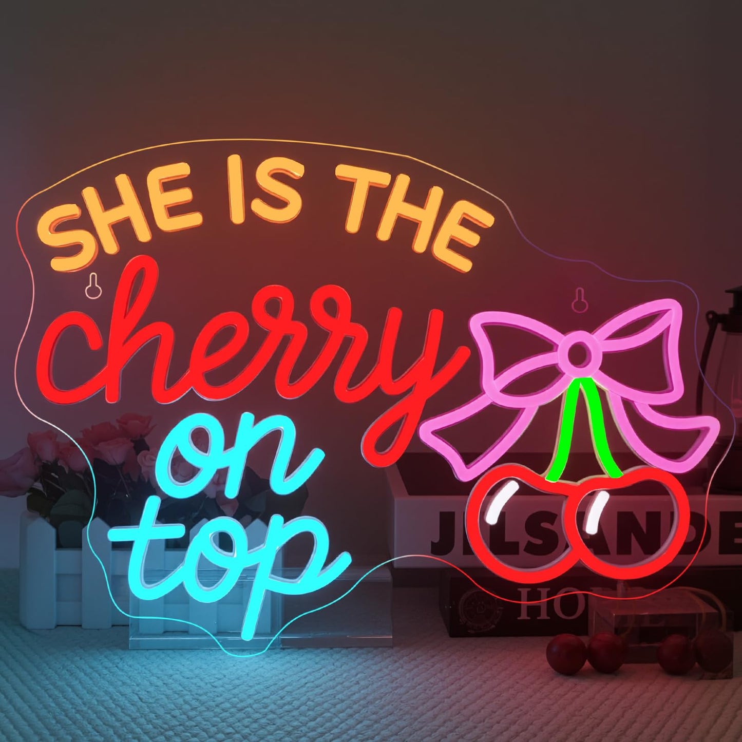 Cherry Neon Sign She Is The Cherry On Top Led Light For Cherries Decor Usb Powered Dimmable Pink Light Sign For Bedroom Bar Party Neon Cherry Led Gifts For Girls And Aesthetic Lovers