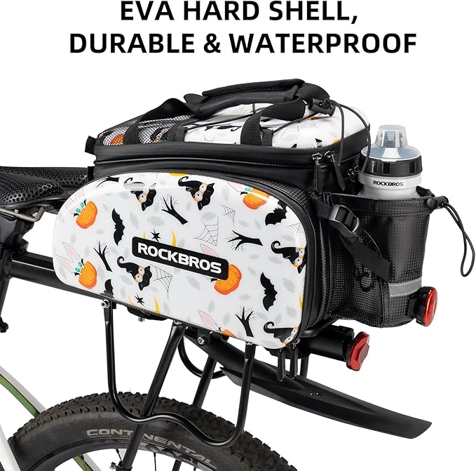 ROCKBROS Bike Rack Bag Trunk Waterproof Bike Bags for Bicycle Rear Rack EVA Hard Shell Bicycle Rear Seat Cargo Pack Pannier 35L White