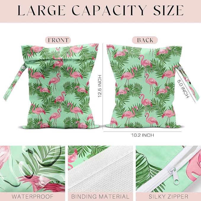 4 Pack Wet Bag for Swimsuit, Beach Travel Essentials Wet Dry Bag, for Sunscreen Toiletry Dirty Clothes Yoga Gym Diaper, Friend Summer Beach Vacation Gifts. Flamingo Series